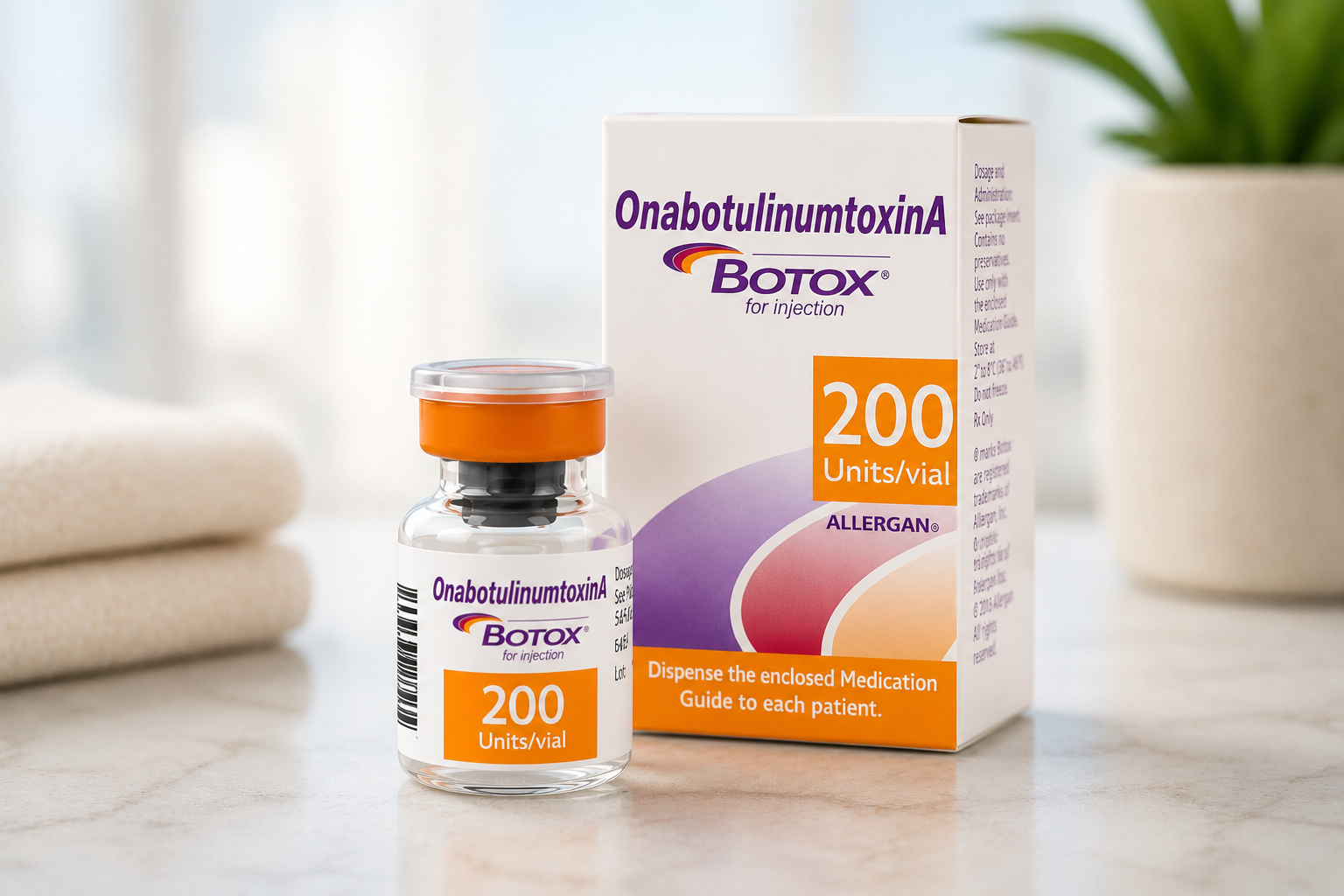 Botox (onabotulinumtoxinA) 200 units per vial, used in Botox injections for TMJ treatment