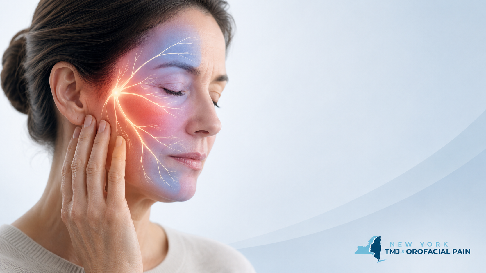 Illustration showing trigeminal neuralgia, a chronic facial nerve pain condition that causes sudden electric shock-like pain in the face and jaw.
