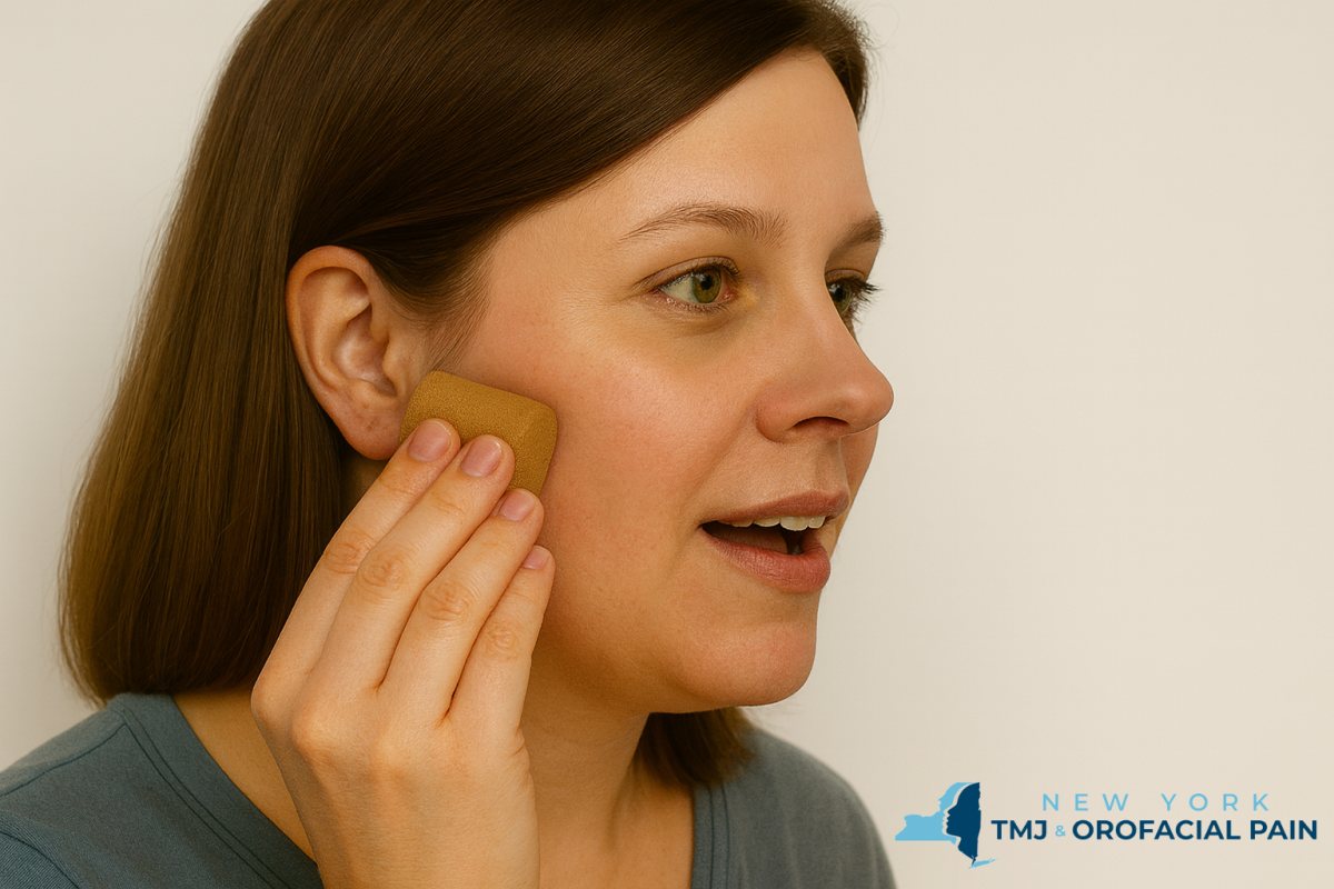 Wine cork used to massage jaw muscles for TMJ relief.