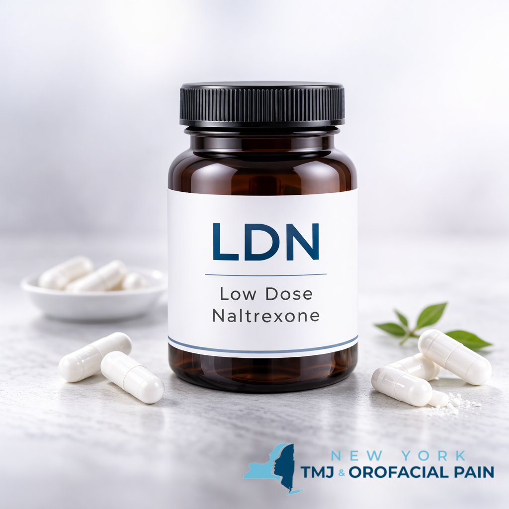 Low-dose naltrexone (LDN) bottle used in the treatment of neuropathic facial pain and centrally mediated pain disorders